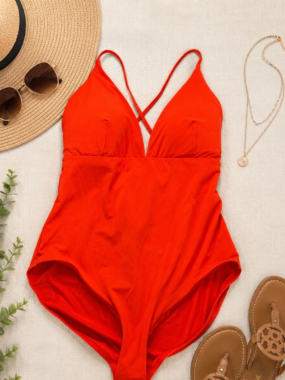Calia Women’s Red Criss Cross Back One Piece Swimsuit NWT